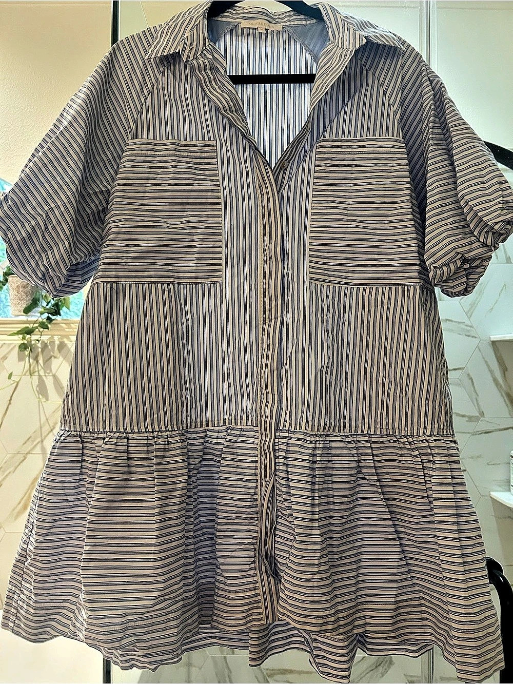 Olivaceous Striped Cotton Mini Dress